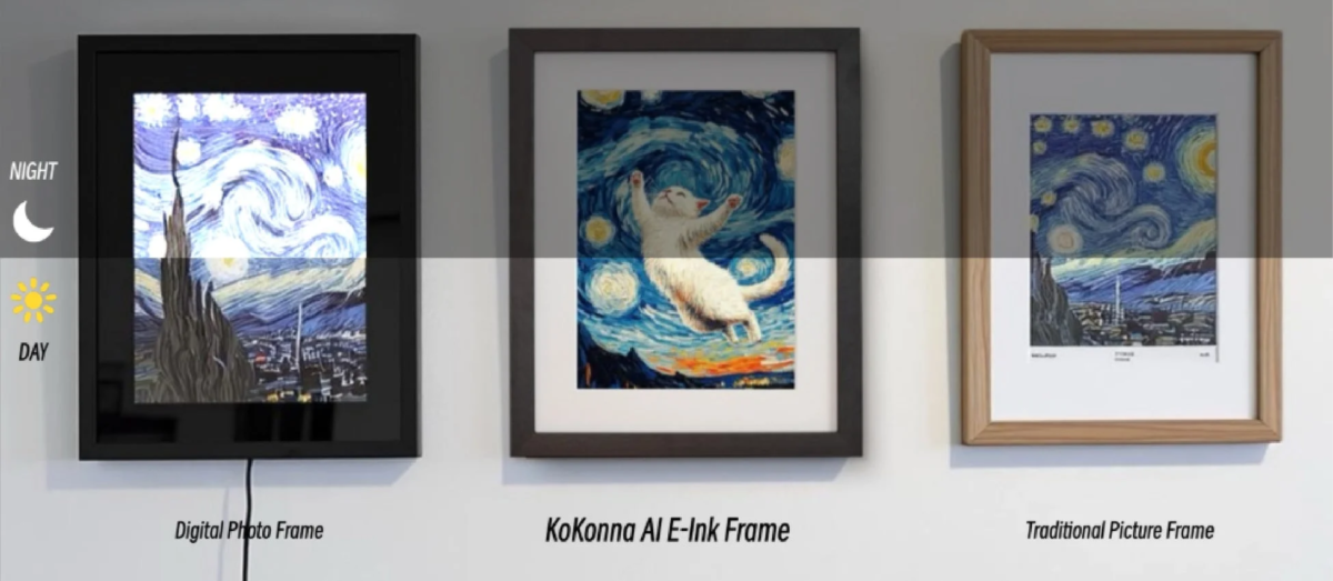 デジタルフォトフレーム、KoKonna AI E-Inkフレーム、従来の額縁の3種類のフレームを比較