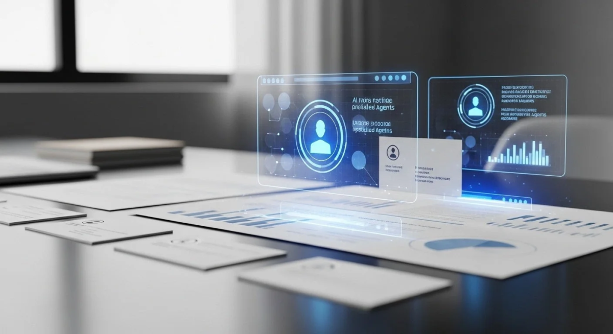 AI、データ分析、未来的なオフィス