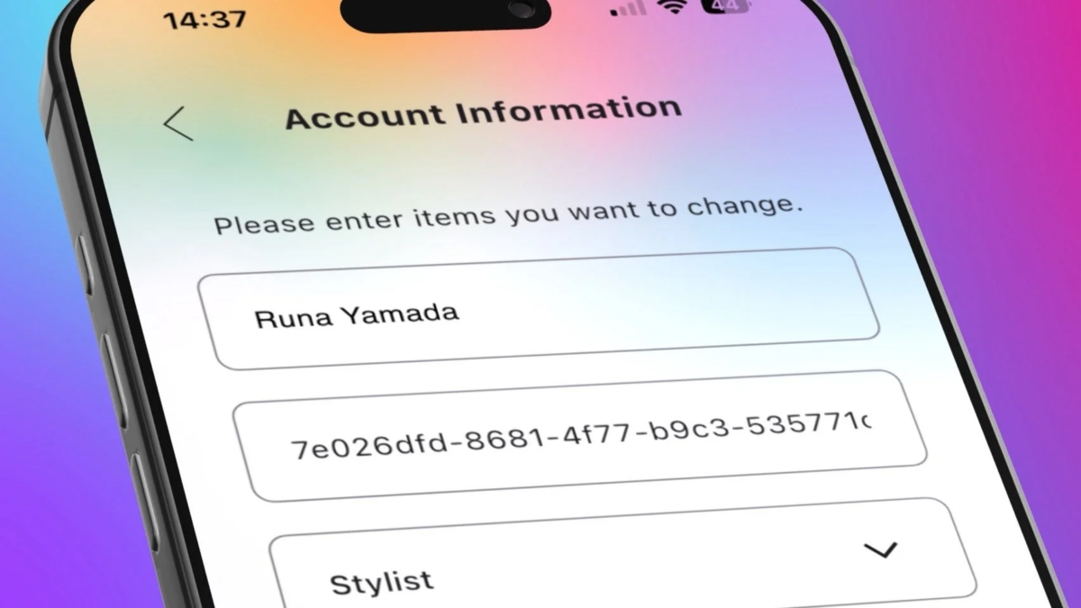 スマートフォンのアカウント情報変更画面
