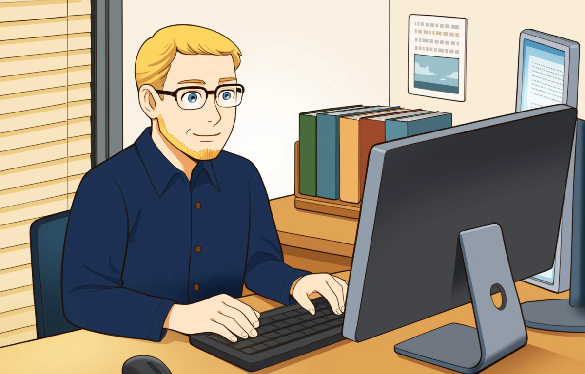 男性がPC作業しているイラスト