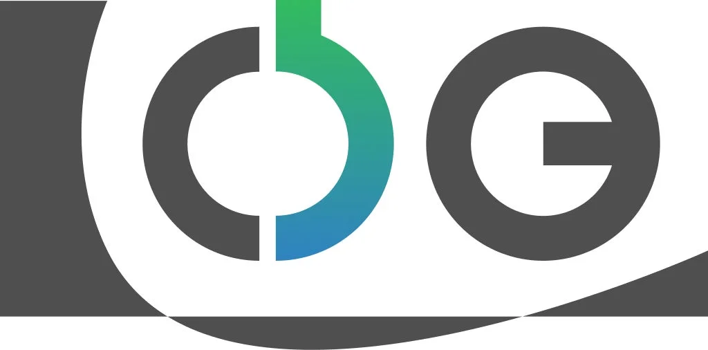 白い背景に、抽象的なデザインのロゴが描かれています