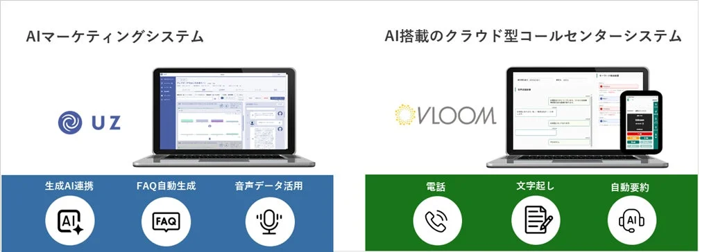 AIマーケティングシステムUZとAI搭載のクラウド型コールセンターシステムVLOOM